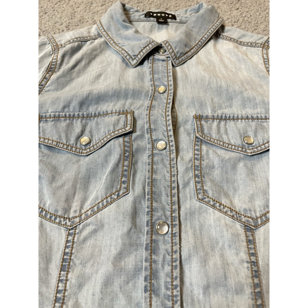 Trouve Women's Western Button Shirt Sz S Blue Tencel Pearl Snap Pockets Cowgirl - Picture 6 of 13